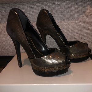 Tarnished Gold platform peep toe heels